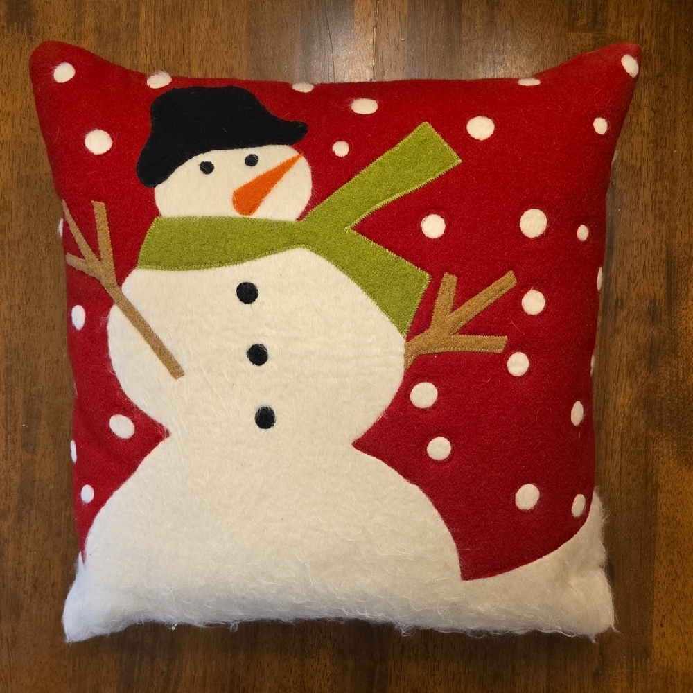 18" Crate & Barrel Snowman Holiday Pillow - Christmas